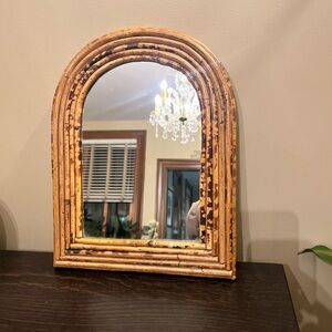 Vintage Boho Bent Bamboo Framed Mirror MCM Arch